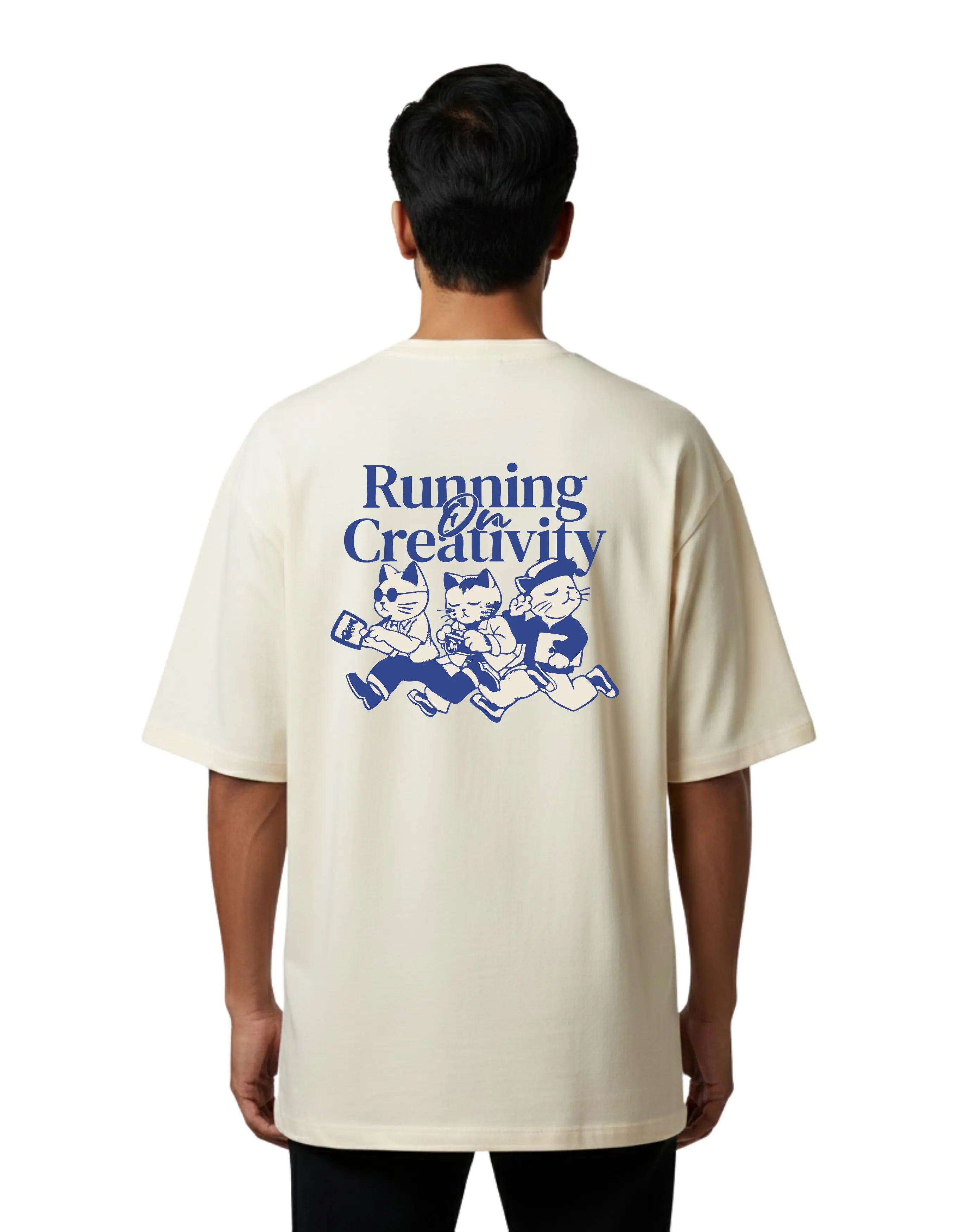 Running on Creativity Oversize Cotton French Terry T-Shirt 240 GSM Beige