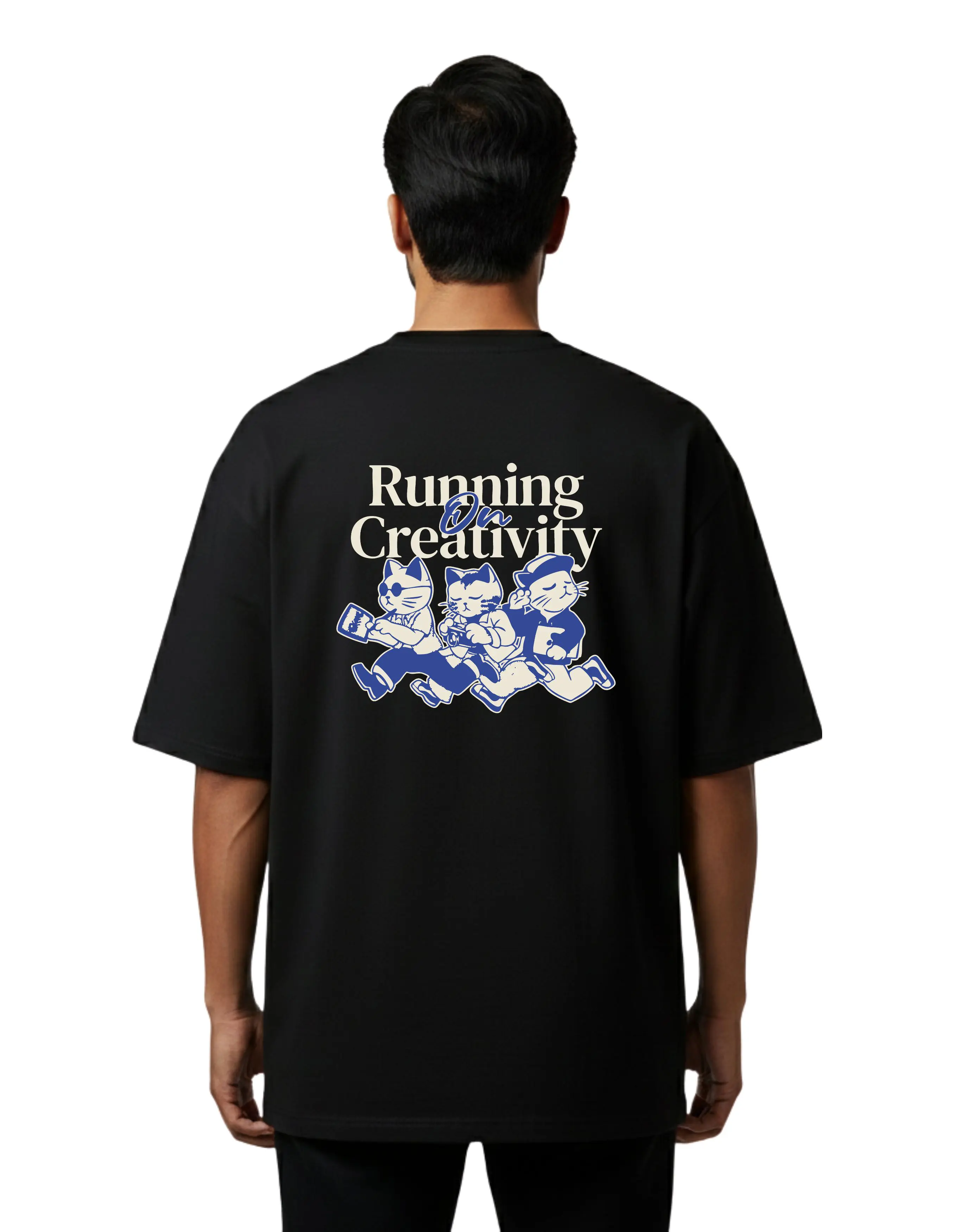 Running on Creativity Oversize Cotton French Terry T-Shirt 240 GSM Black