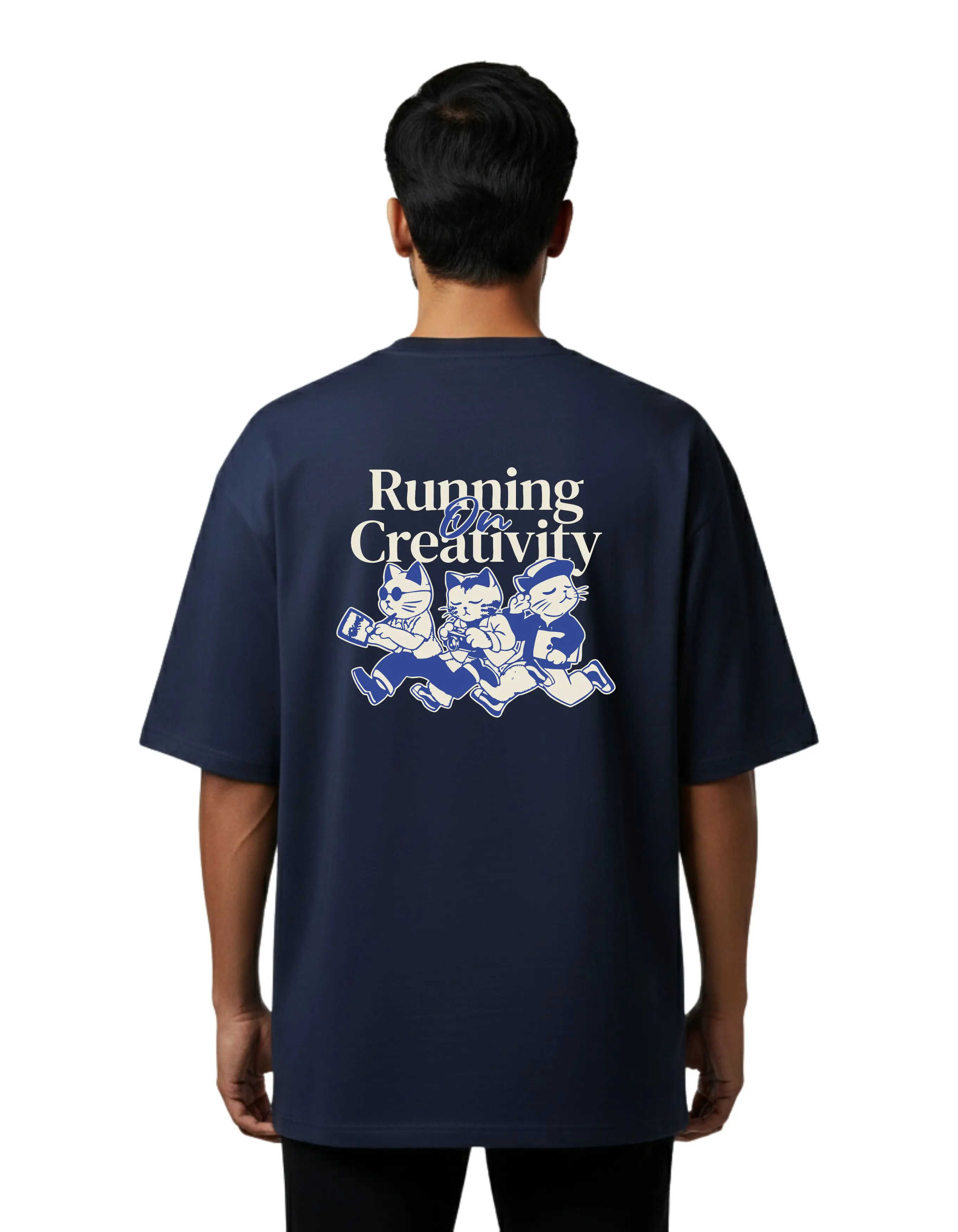 Running on Creativity Oversize Cotton French Terry T-Shirt 240 GSM Navy Blue