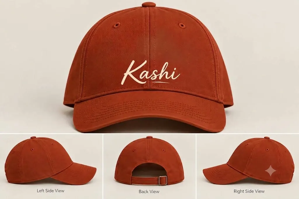 Rust Cotton 6 Panel Cap with Visor Stitch and Ventilation Holes and Metal Buckle