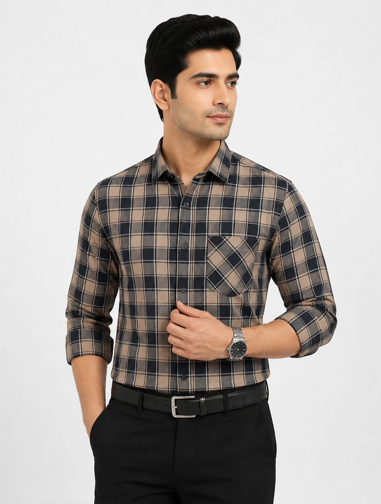 Rust Orange  Men s Cotton Full Sleeve Check Shirt  