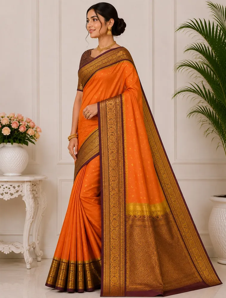 Rust Orange  Womens Premium Semi Gadwal Saree
