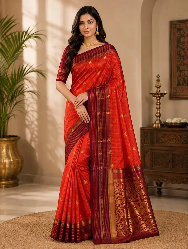 Rust Orange Linen Saree Collection