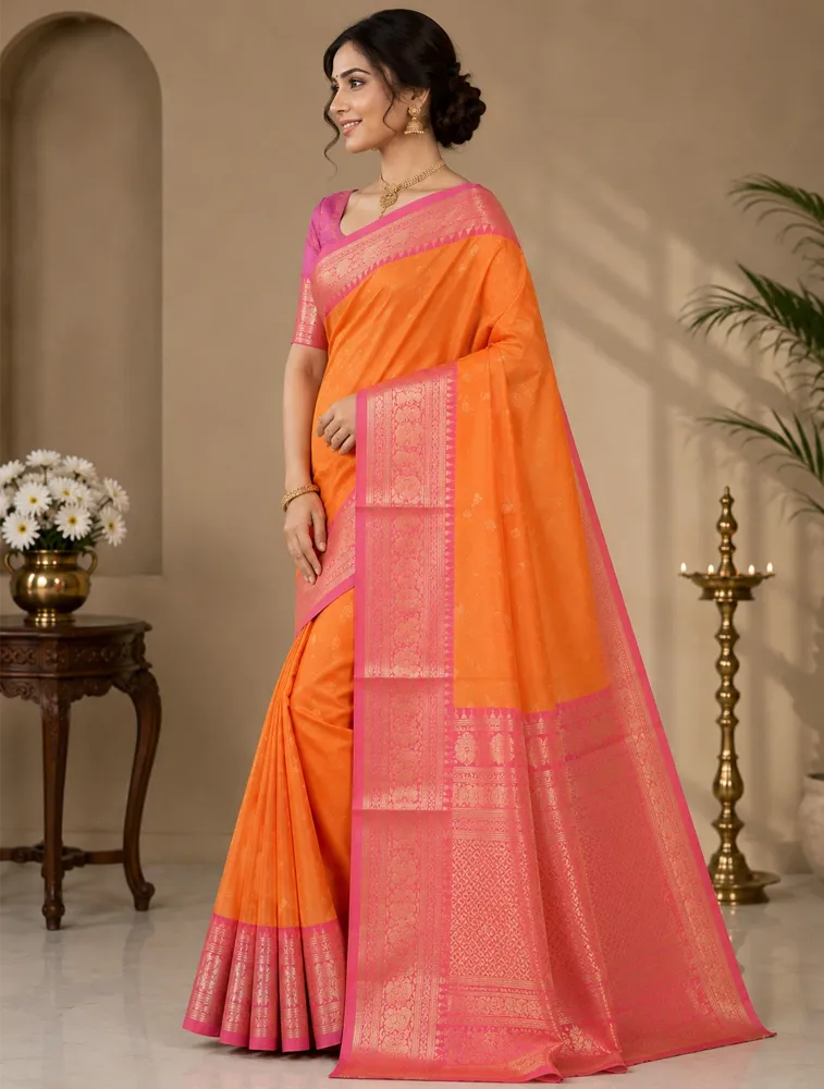 Rust Orange Womens Premium Semi Gadwal Saree