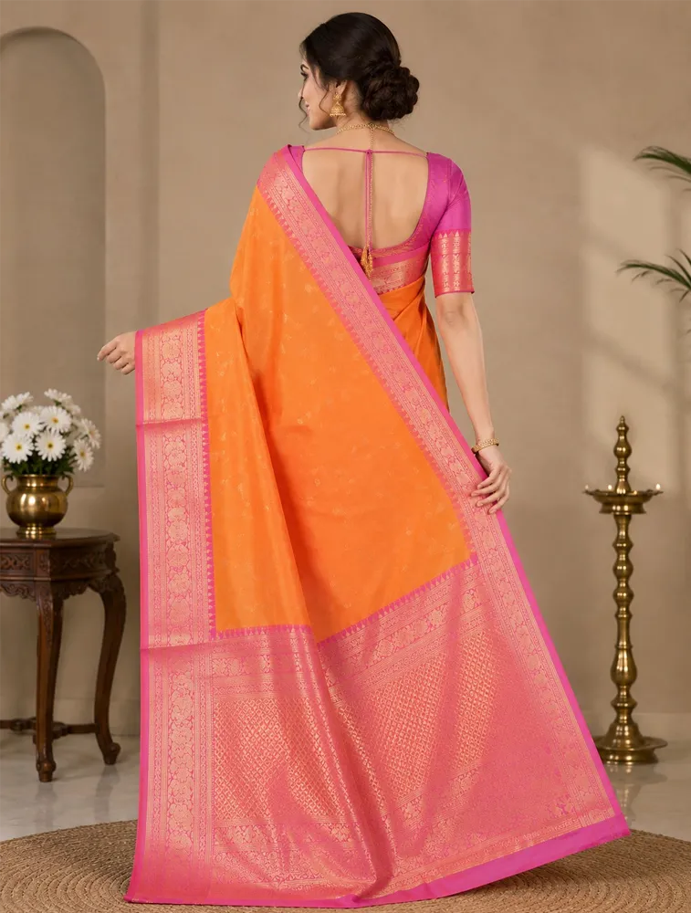 Rust Orange Womens Premium Semi Gadwal Saree
