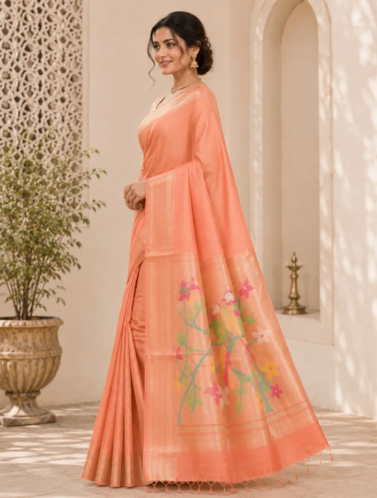 Rust Orange Womens Printed Luxury Kasthuri Cotton Saree