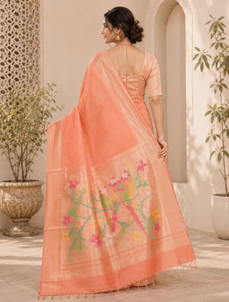 Rust Orange Womens Printed Luxury Kasthuri Cotton Saree — bulk from ₹1616