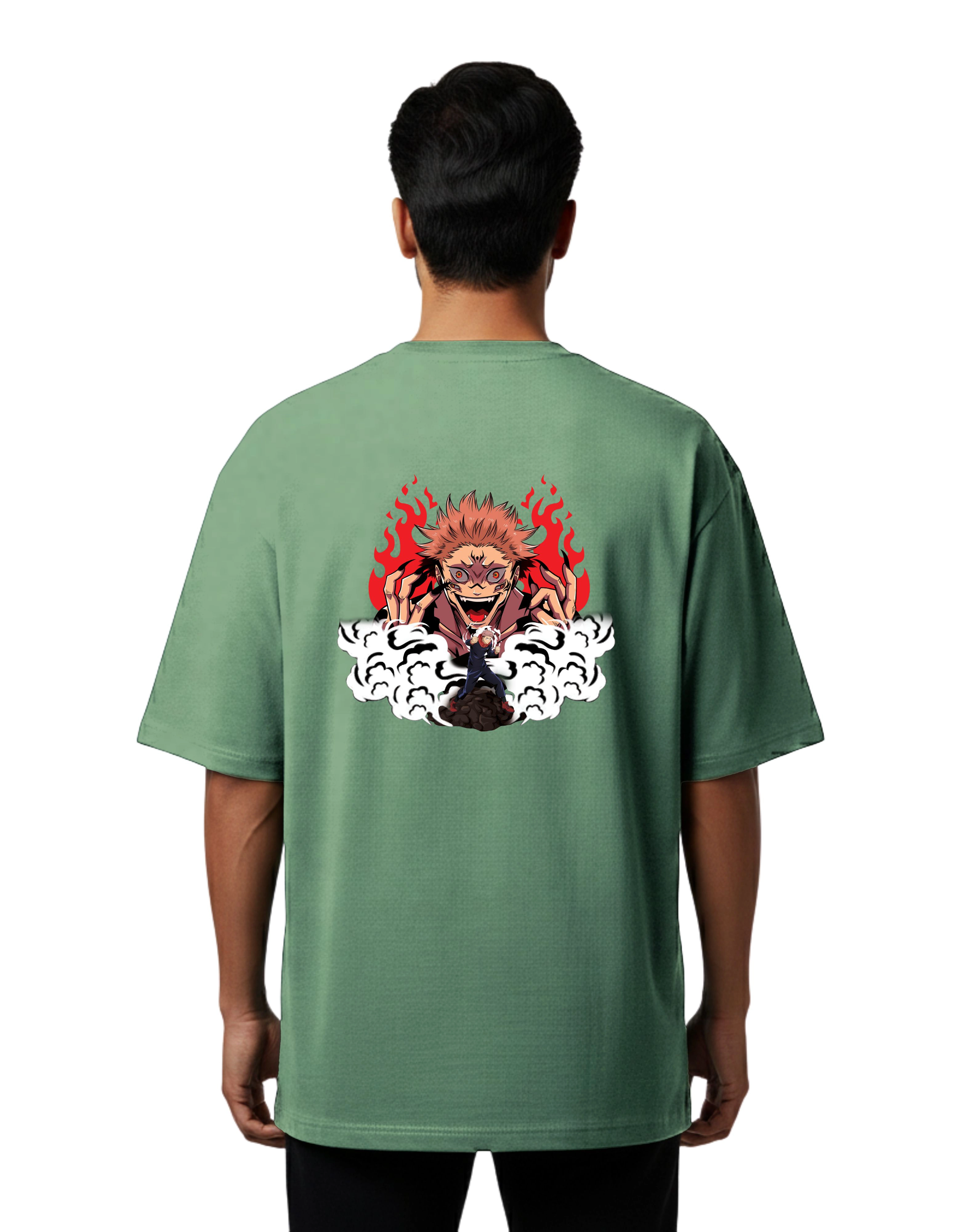 Ryomen Jujutsu Kaisen Oversized Cotton French Terry T-Shirt 240 GSM D Green