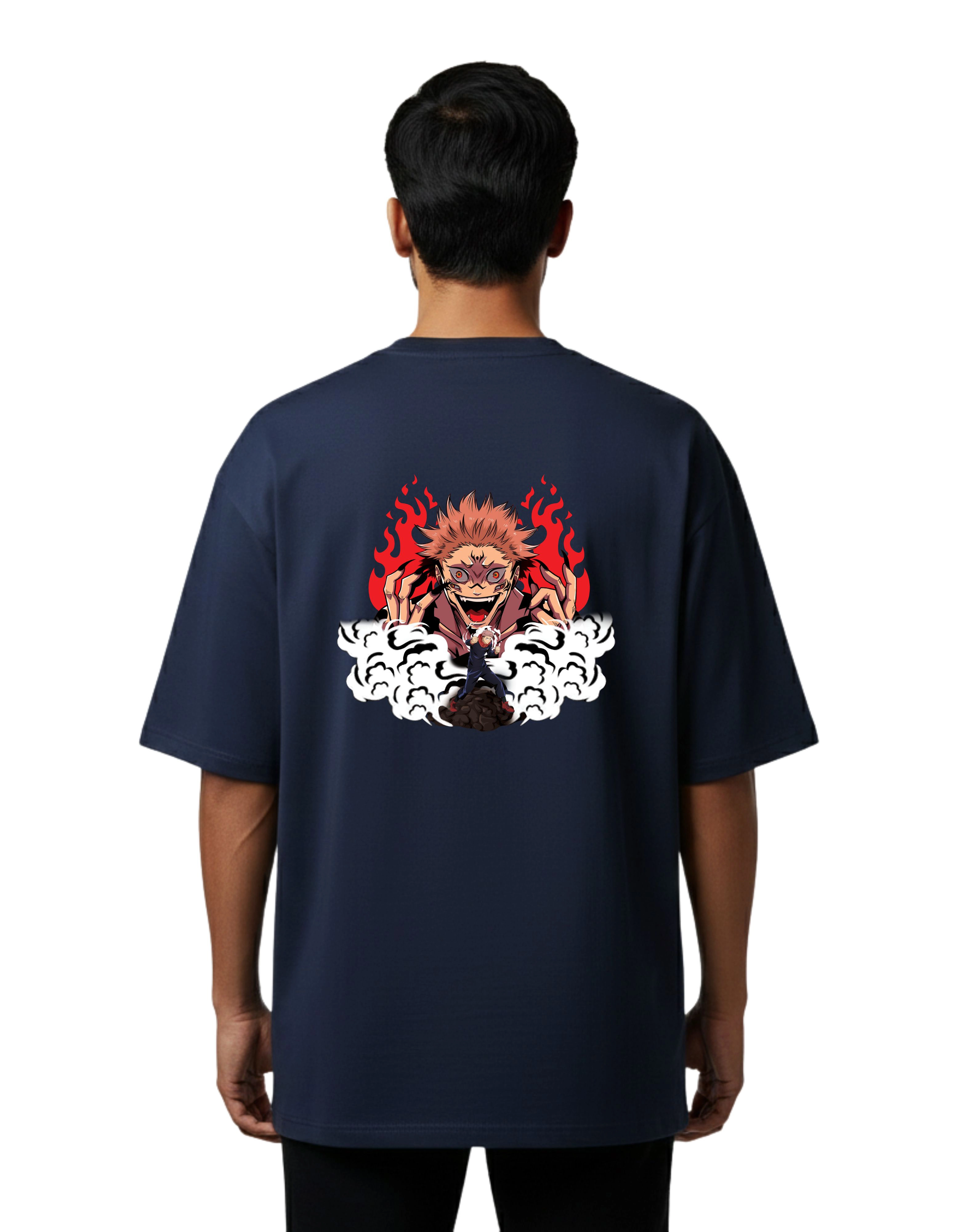 Ryomen Jujutsu Kaisen Oversized Cotton French Terry T-Shirt 240 GSM Navy Blue
