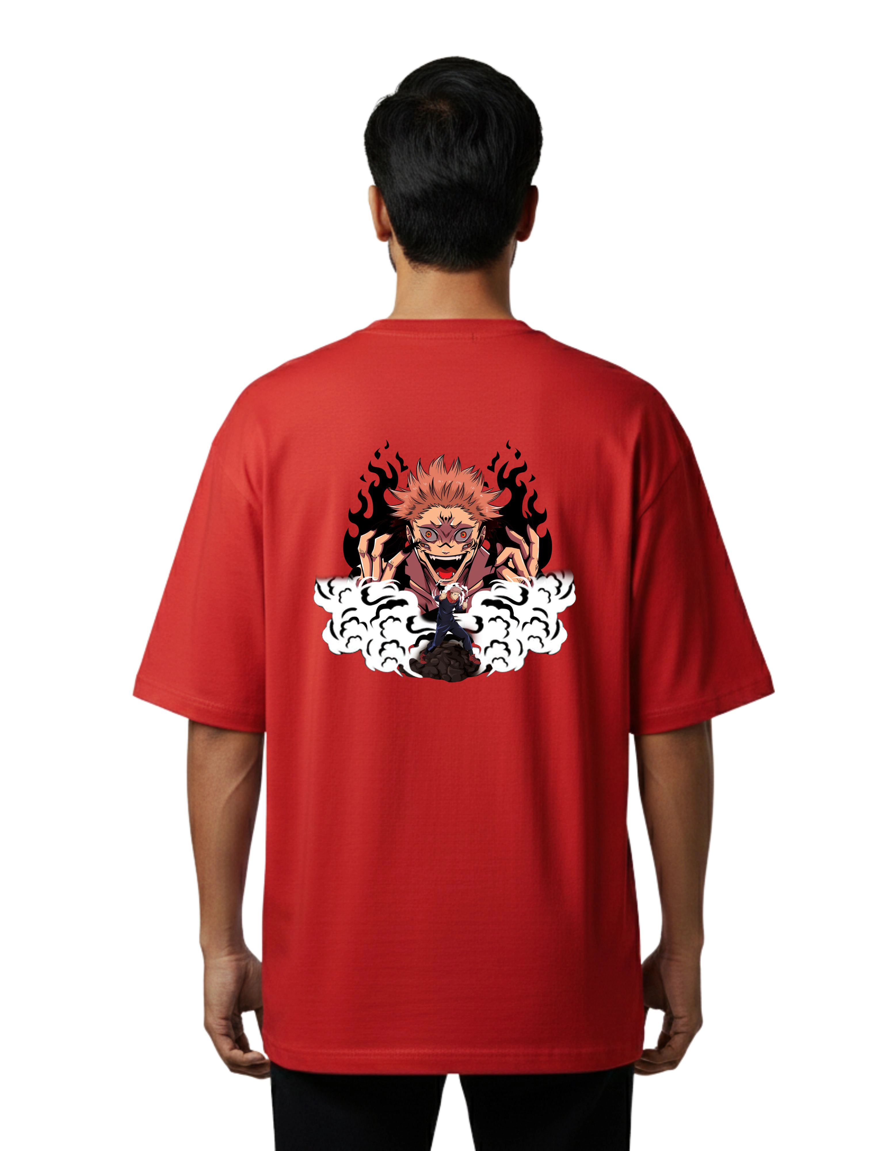 Ryomen Jujutsu Kaisen Oversized Cotton French Terry T-Shirt 240 GSM Red
