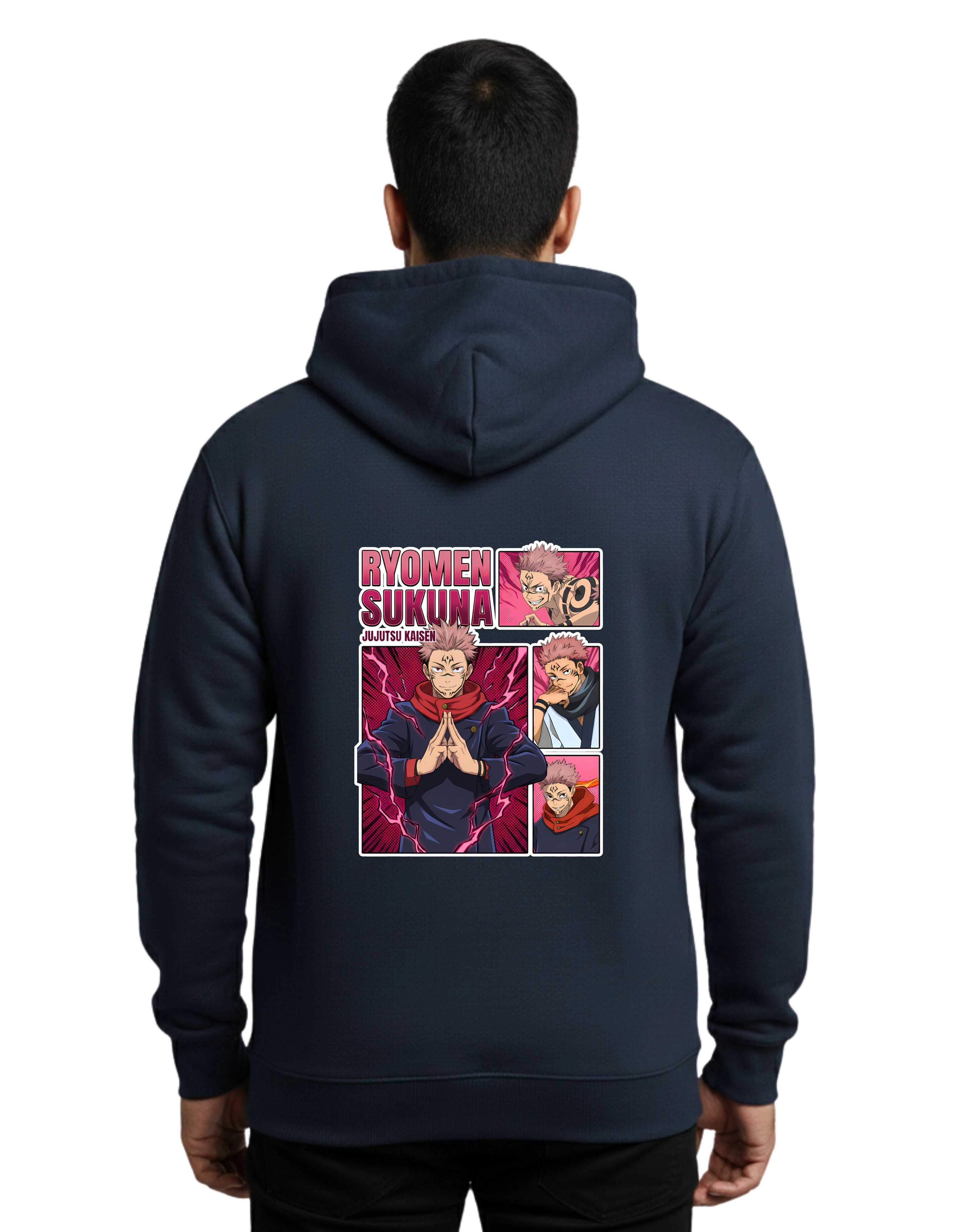 Ryomen Sukuna Cotton Hoodie Without Zipper 300 GSM Navy Blue
