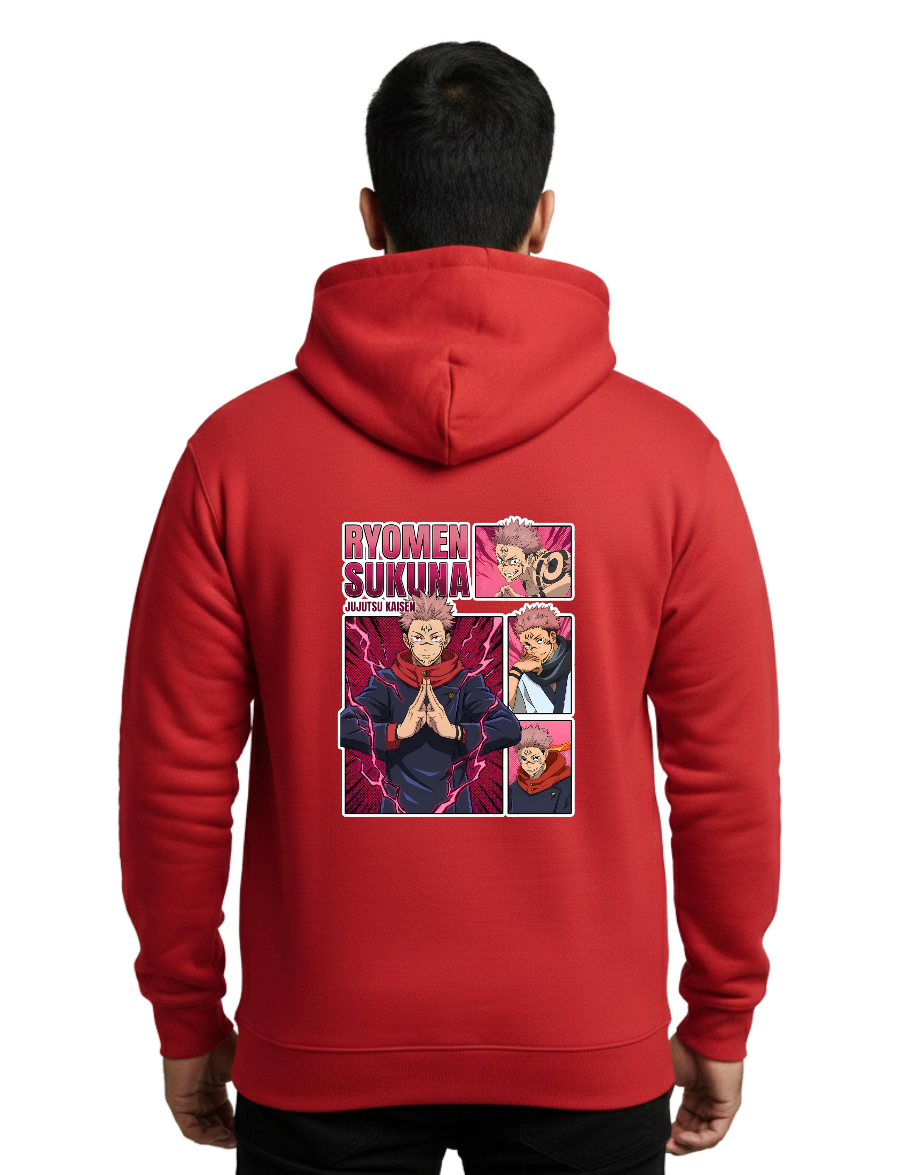 Ryomen Sukuna Cotton Hoodie Without Zipper 300 GSM Red