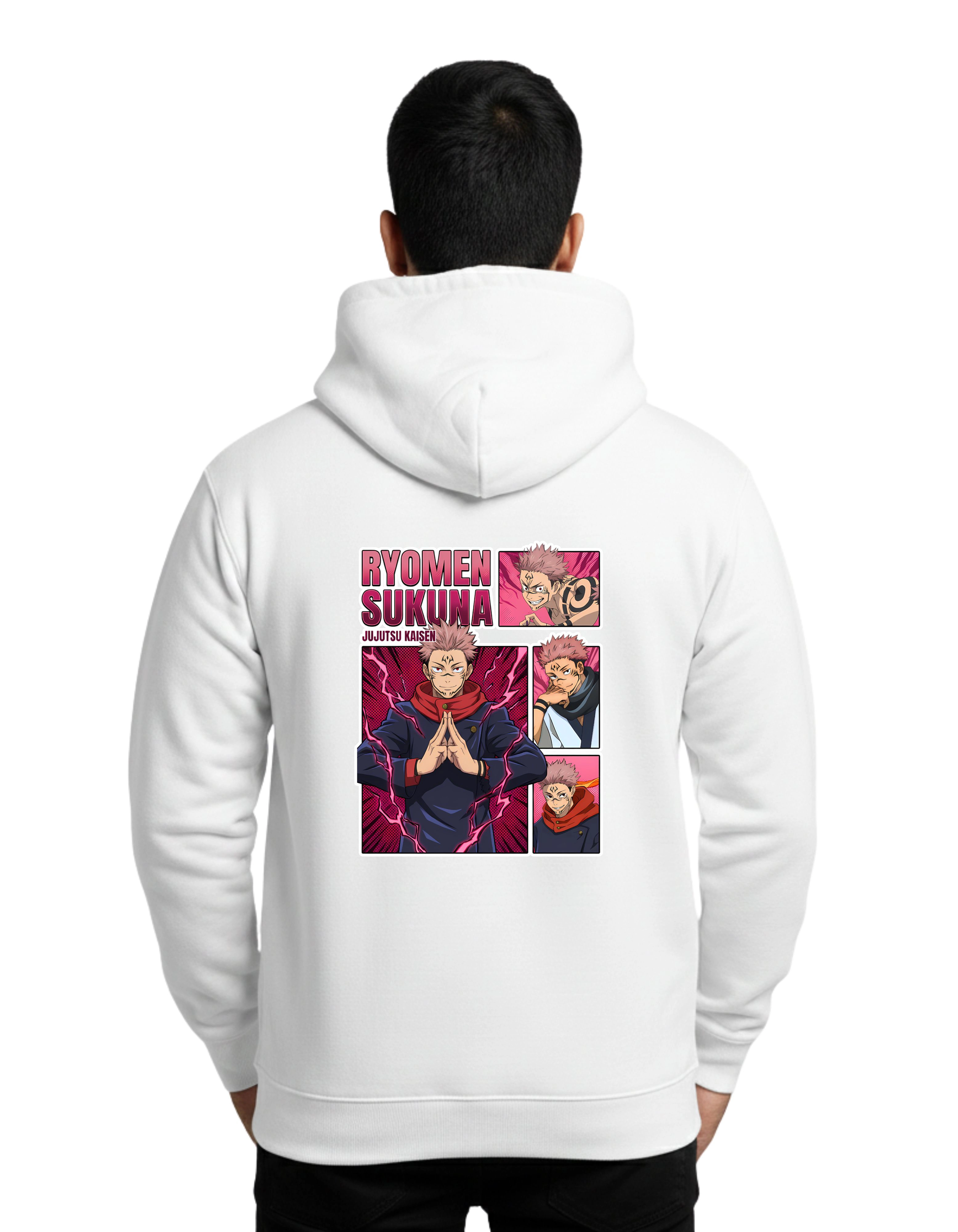 Ryomen Sukuna Cotton Hoodie Without Zipper 300 GSM White