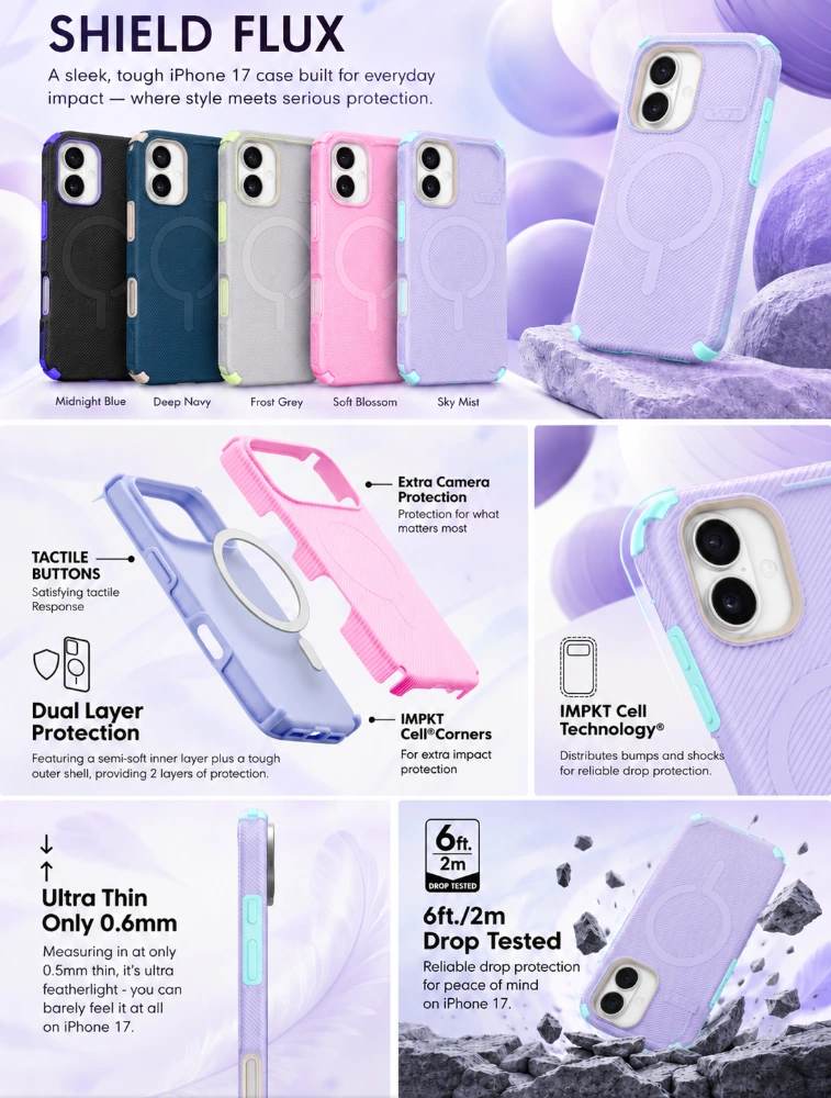 SHIELD FLUX Case For iPhone 17 Soft Blossom Pink