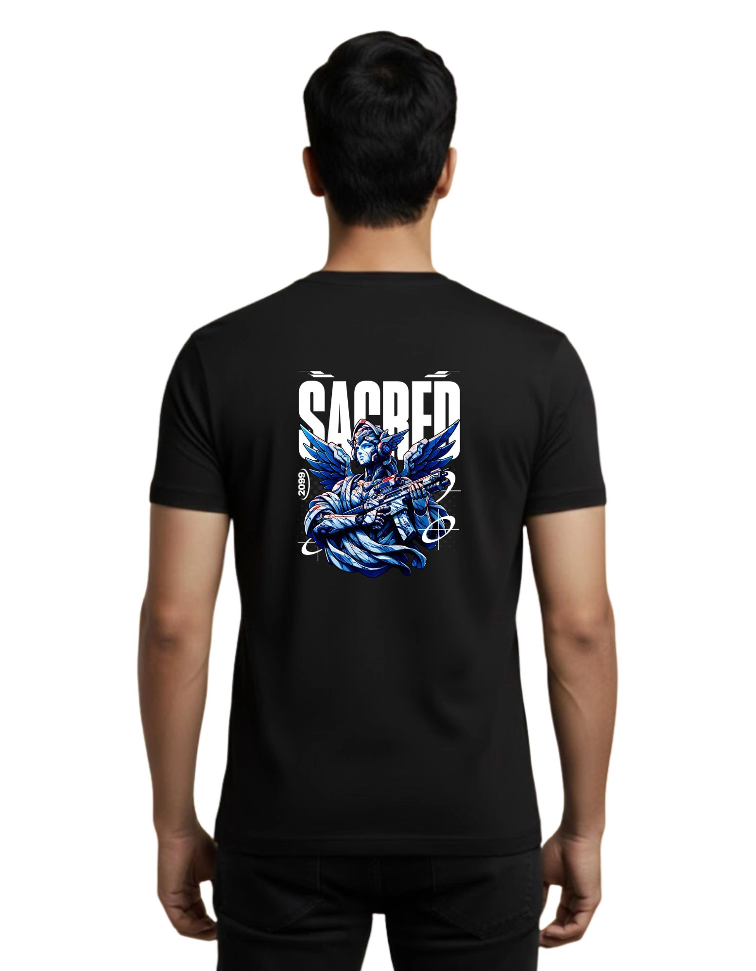 Sacred Cyber Guardian Cotton Round Neck T-Shirt 180 GSM Black