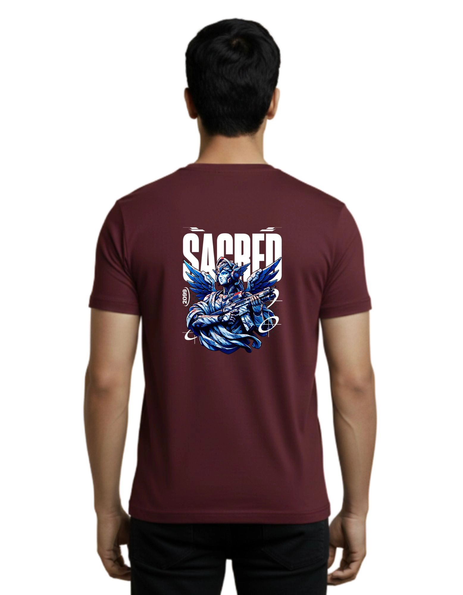 Sacred Cyber Guardian Cotton Round Neck T-Shirt 180 GSM Maroon