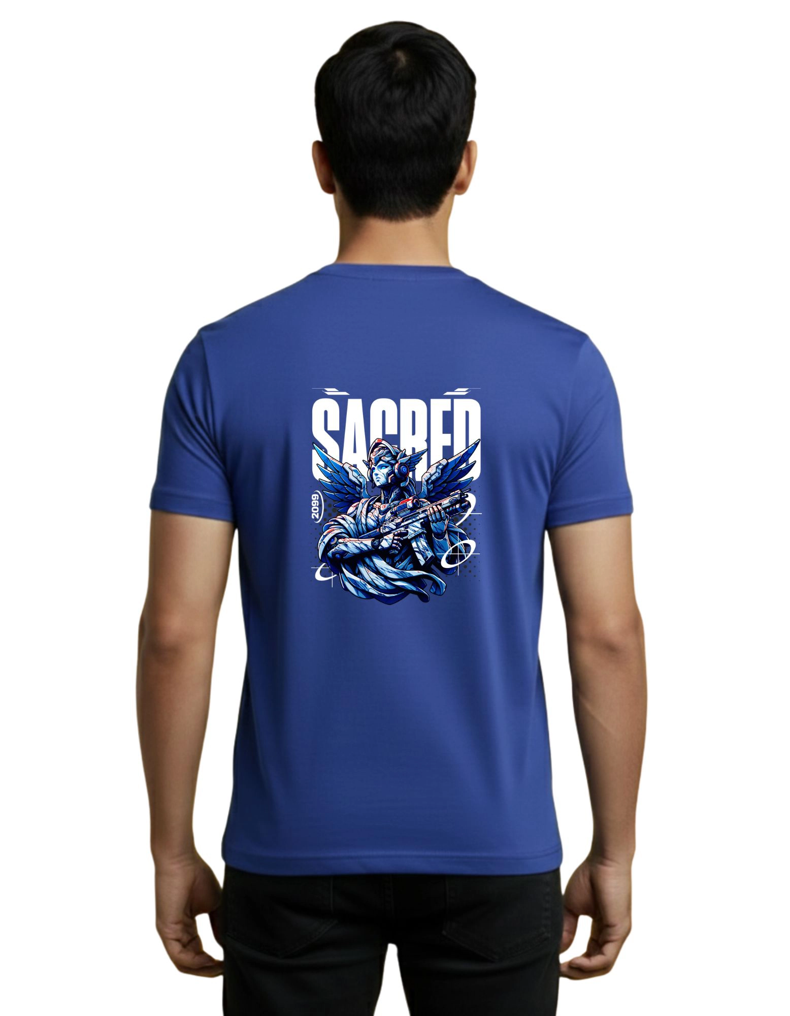 Sacred Cyber Guardian Cotton Round Neck T-Shirt 180 GSM Royal Blue