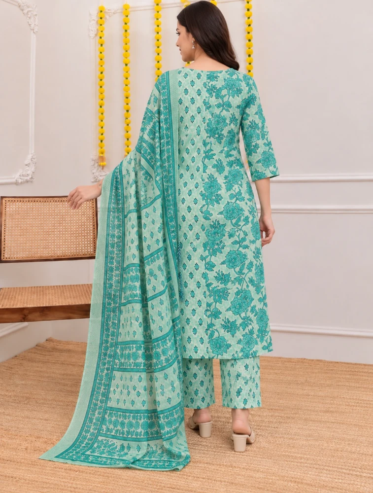 Sage Green Embroidered Maxi Gown and Dupatta Set Ethnic Dresses
