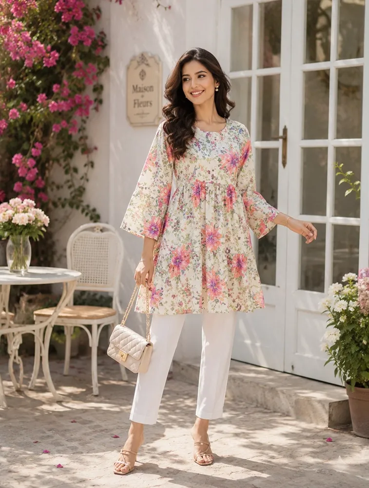 Sage Green  Womens Floral Printed Tunic Top 