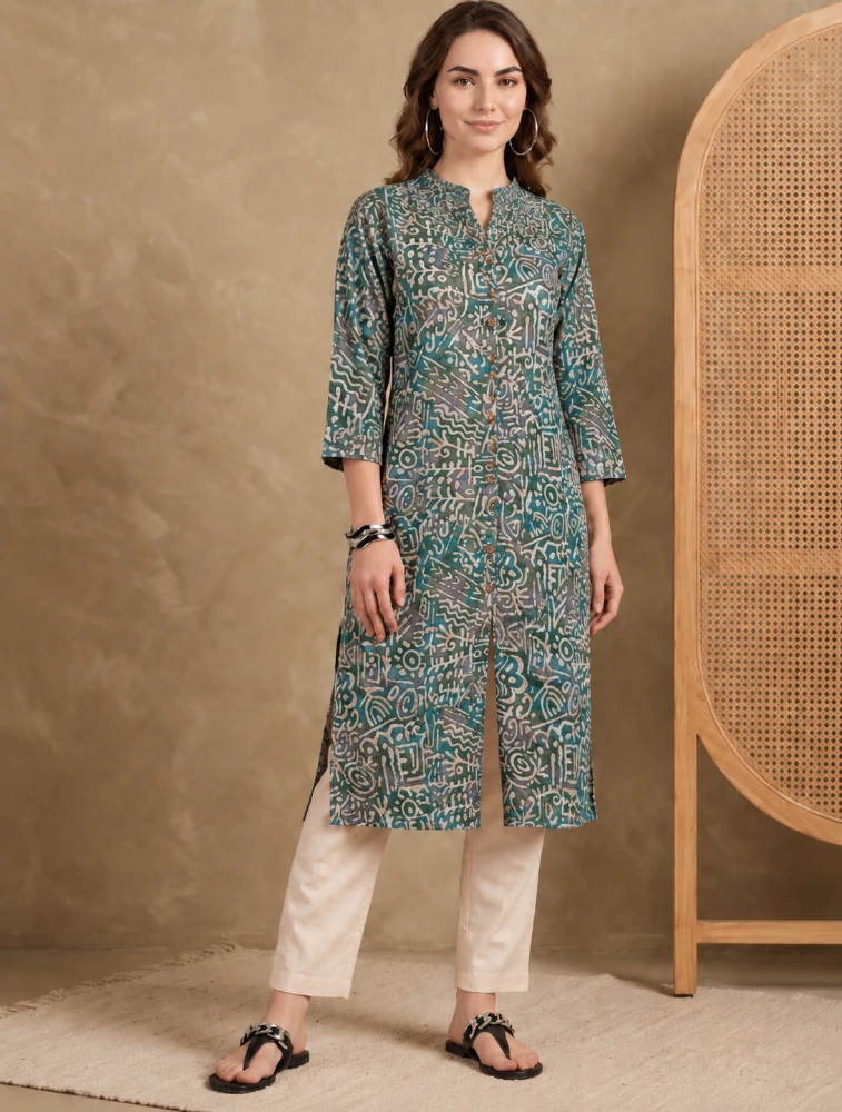 Sage Green Aarvika Abstract Elegance Printed Kurti