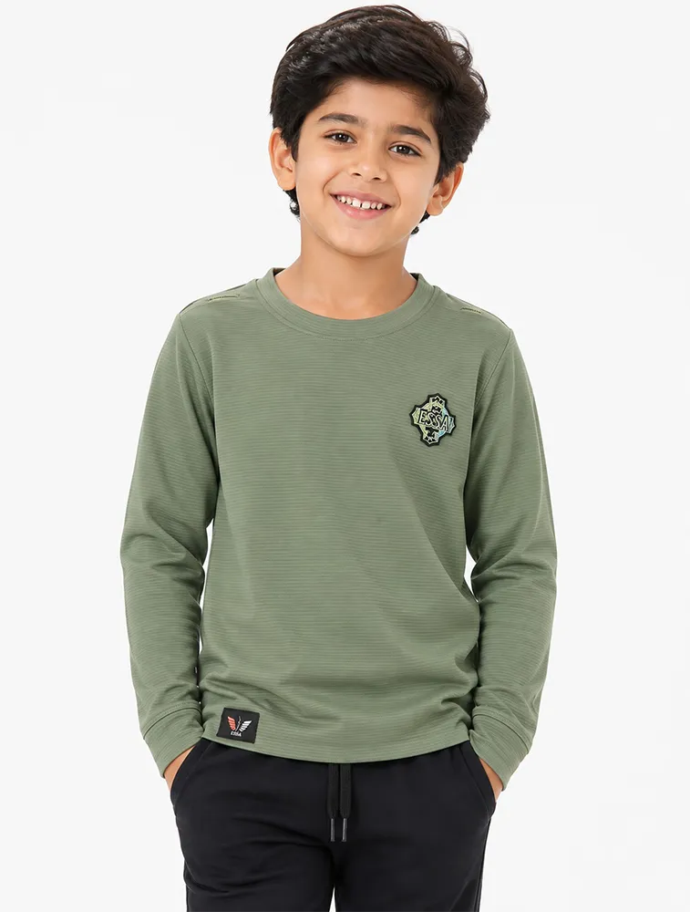 Sage Green Kids Premium Solid Printed Round Full Sleeve T Shirt
