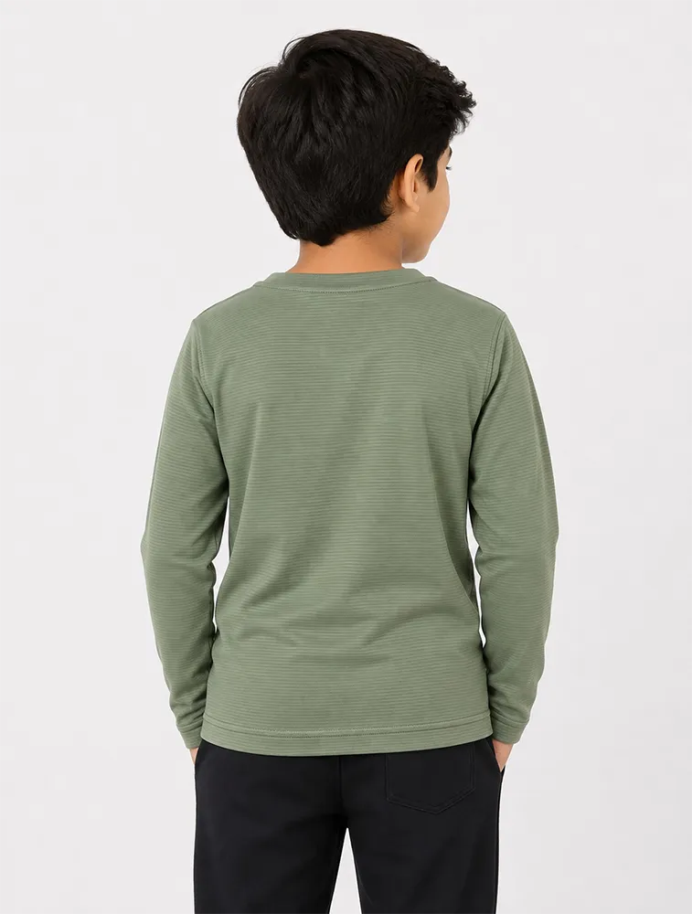 Sage Green Kids Premium Solid Printed Round Full Sleeve T Shirt