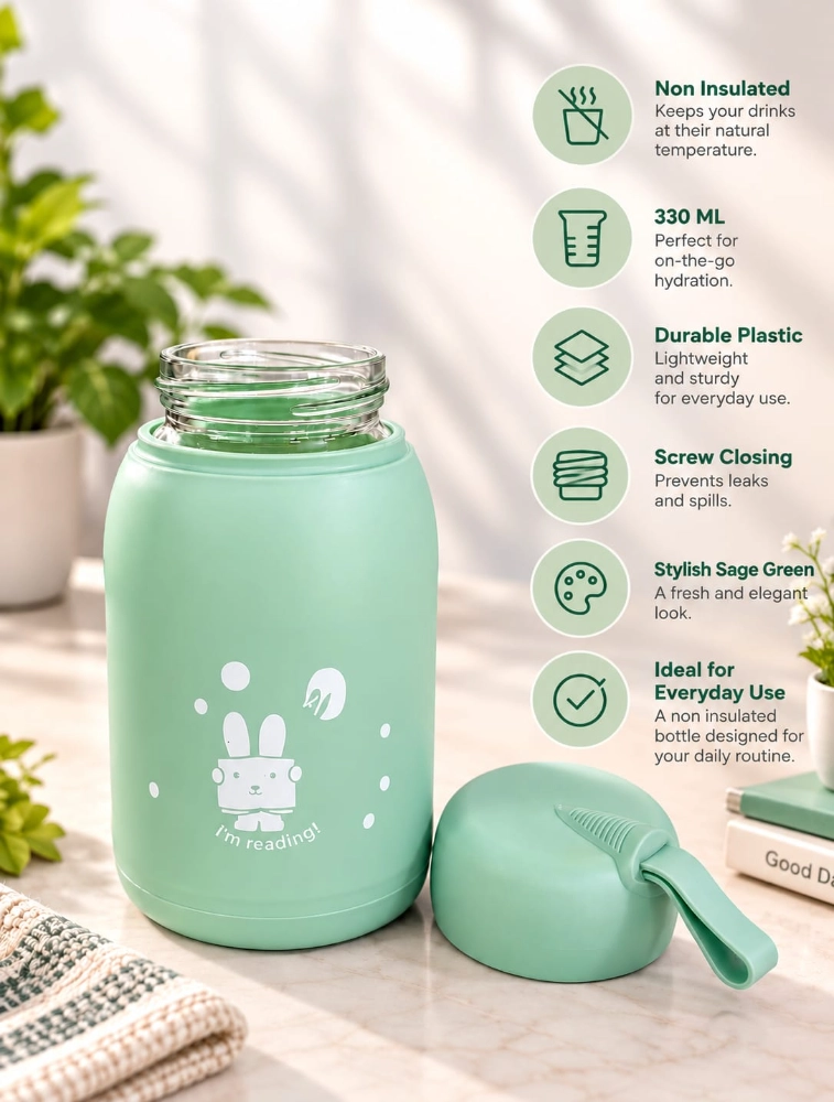 Sage Green Little Bunny Glass Water Bottle 