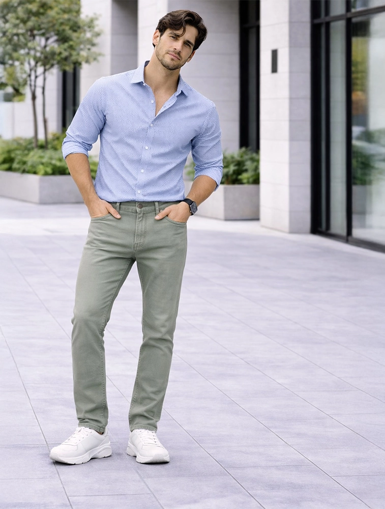 Sage Green Men Cotton Lycra Slim Fit Stretchable Jeans