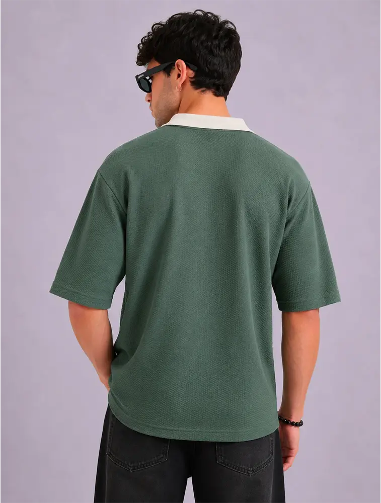 Sage Green Mens Popcorn Half Sleeve Polo T Shirt