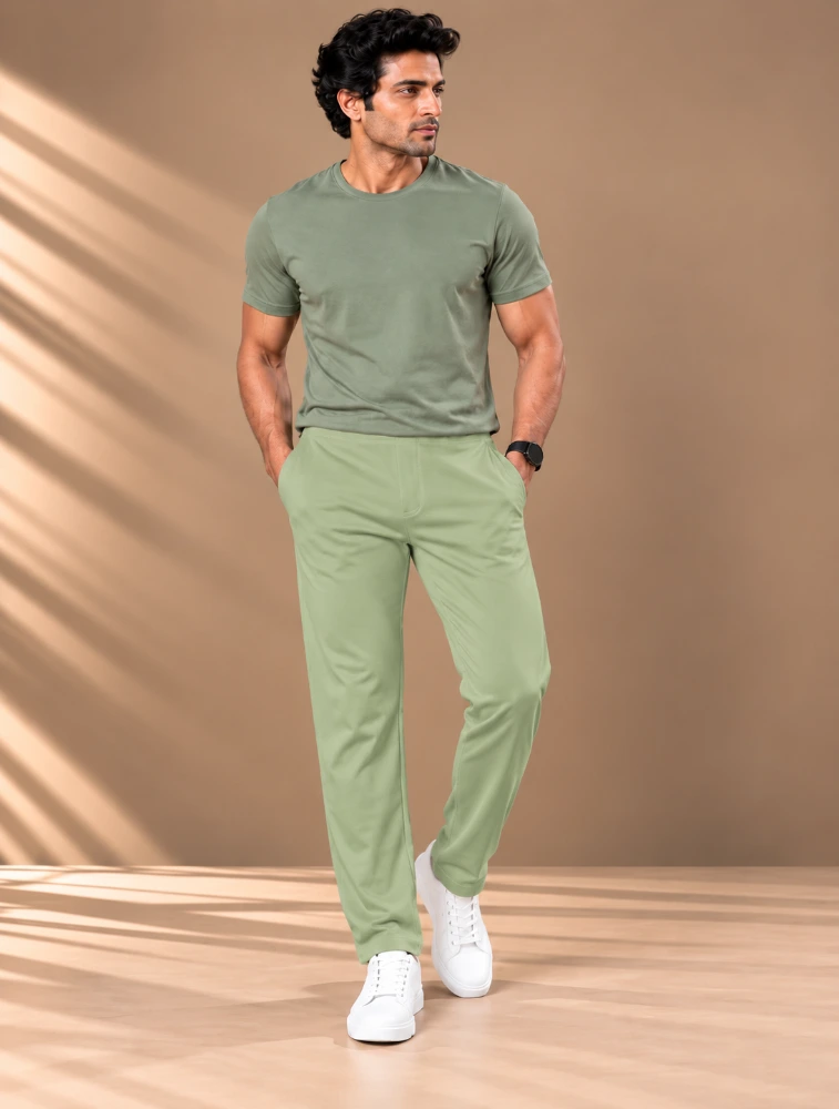 Sage Green Oreas Mens Peanut Fabric Comfort Stretch Trousers
