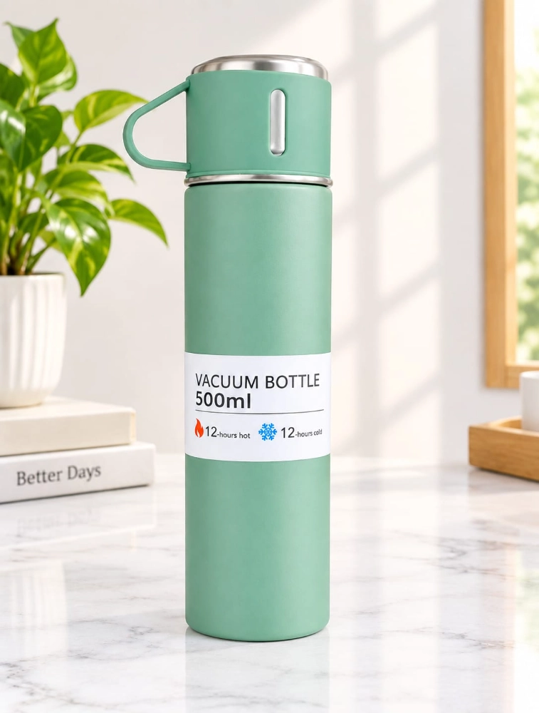 Sage Green Stainless Steel Vacuum Flask Set