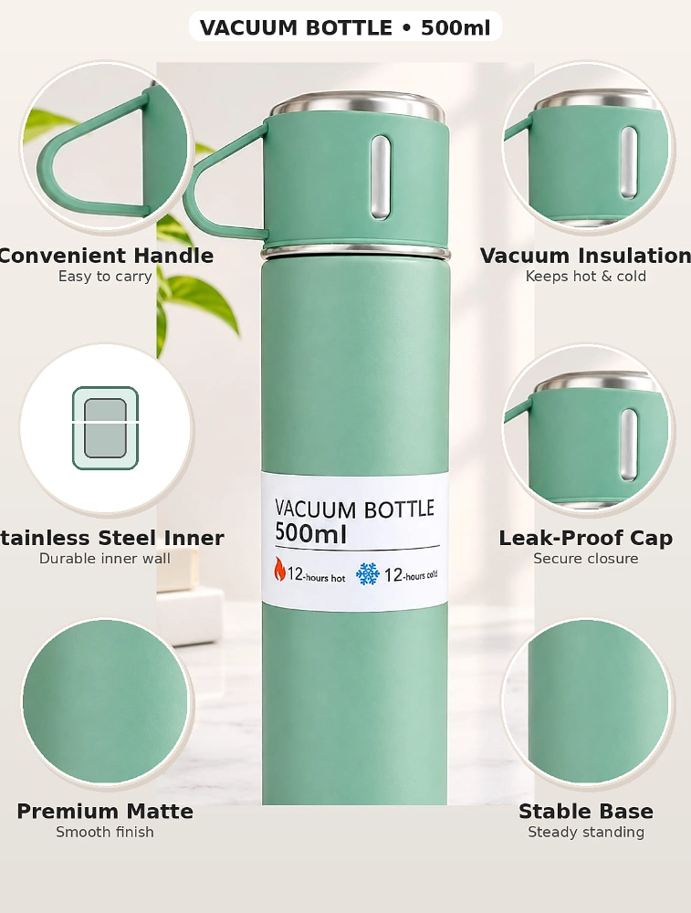 Sage Green Stainless Steel Vacuum Flask Set 