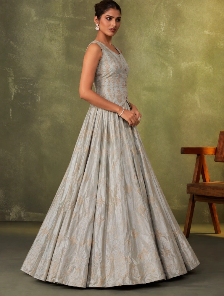  Powder Gery Womens  Embroidered Ready  to Wear Lehenga and Blouse