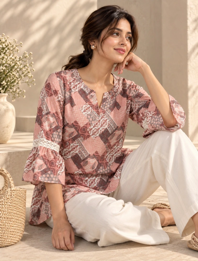 Light Pink Womens Botanical Heritage Printed Top