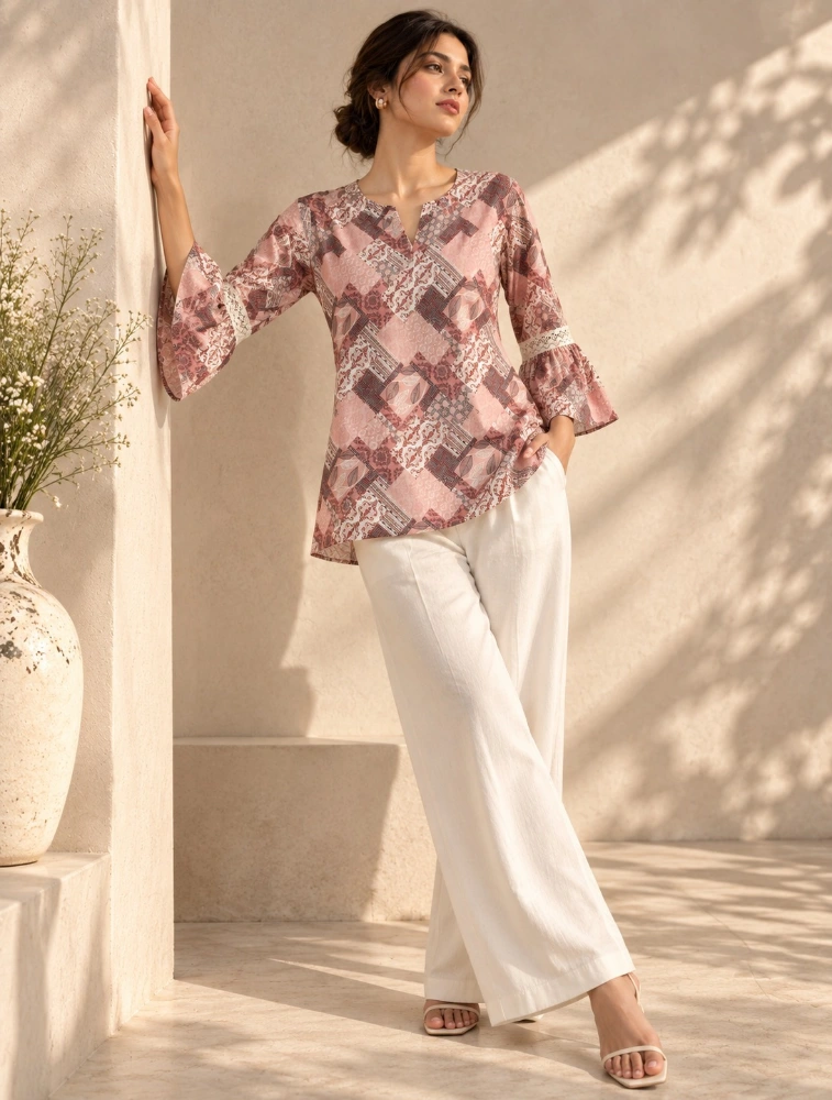 Light Pink Womens Botanical Heritage Printed Top