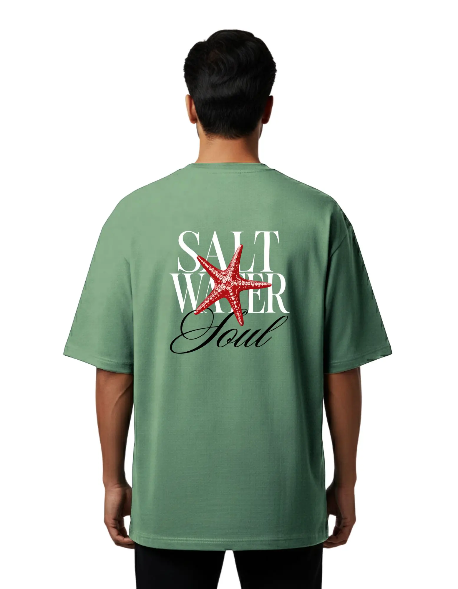 Salt Water Soul Oversize Cotton French Terry T-Shirt 240 GSM D Green