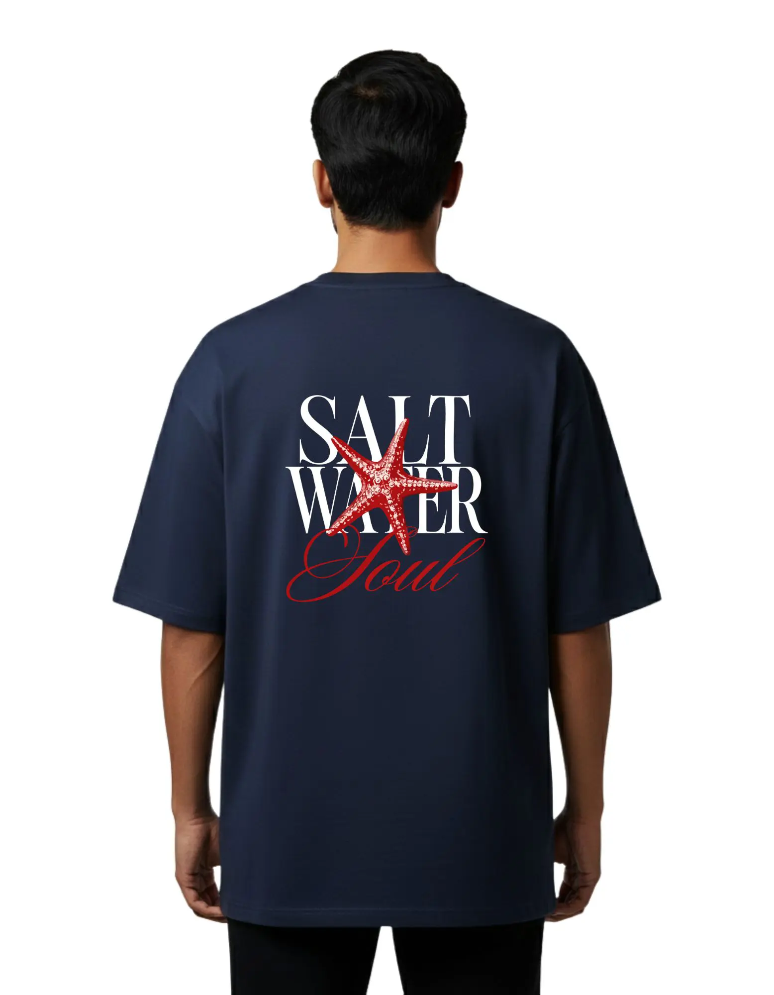 Salt Water Soul Oversize Cotton French Terry T-Shirt 240 GSM Navy Blue