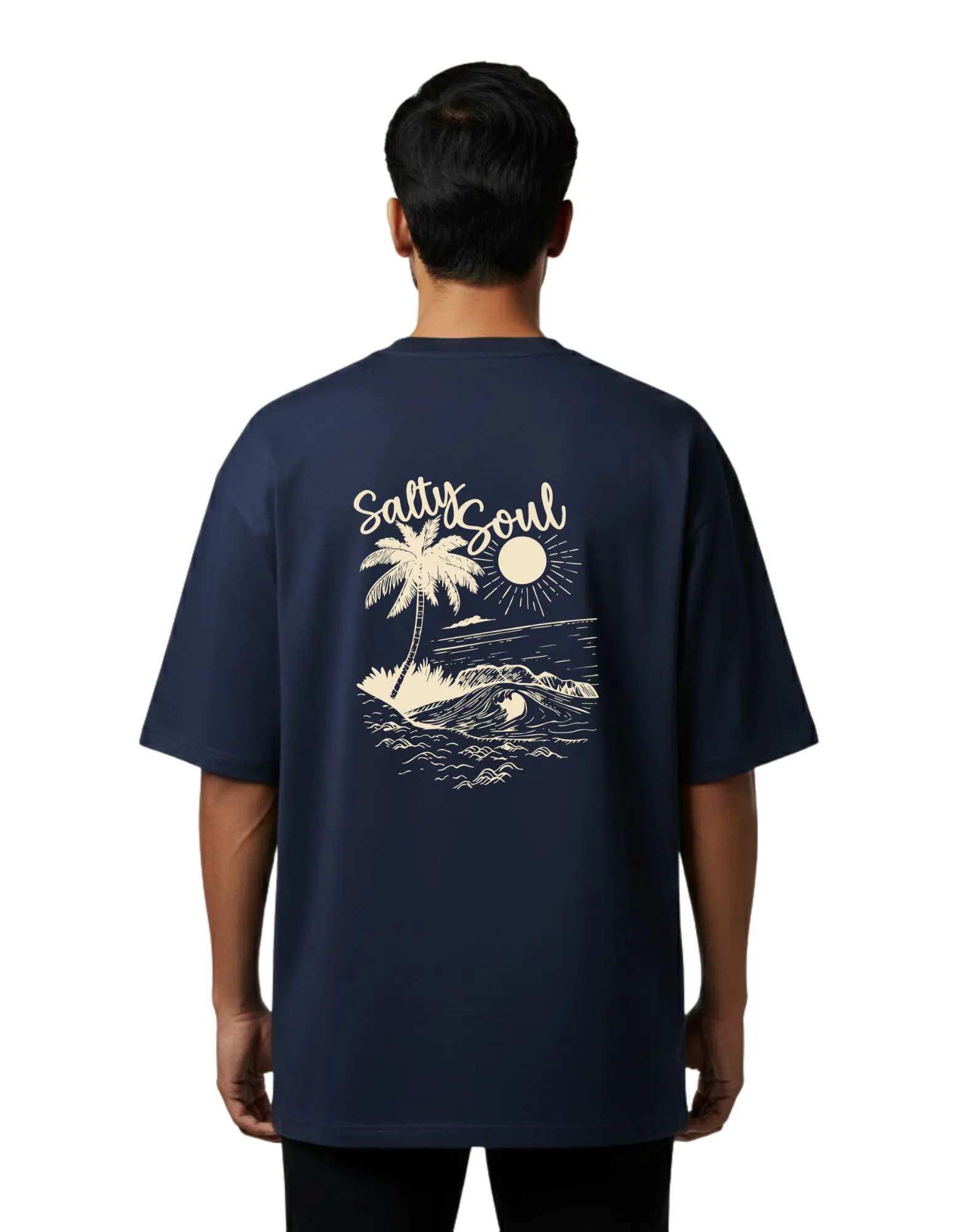 Salty Soul Oversize Cotton French Terry T-Shirt 240 GSM Navy Blue