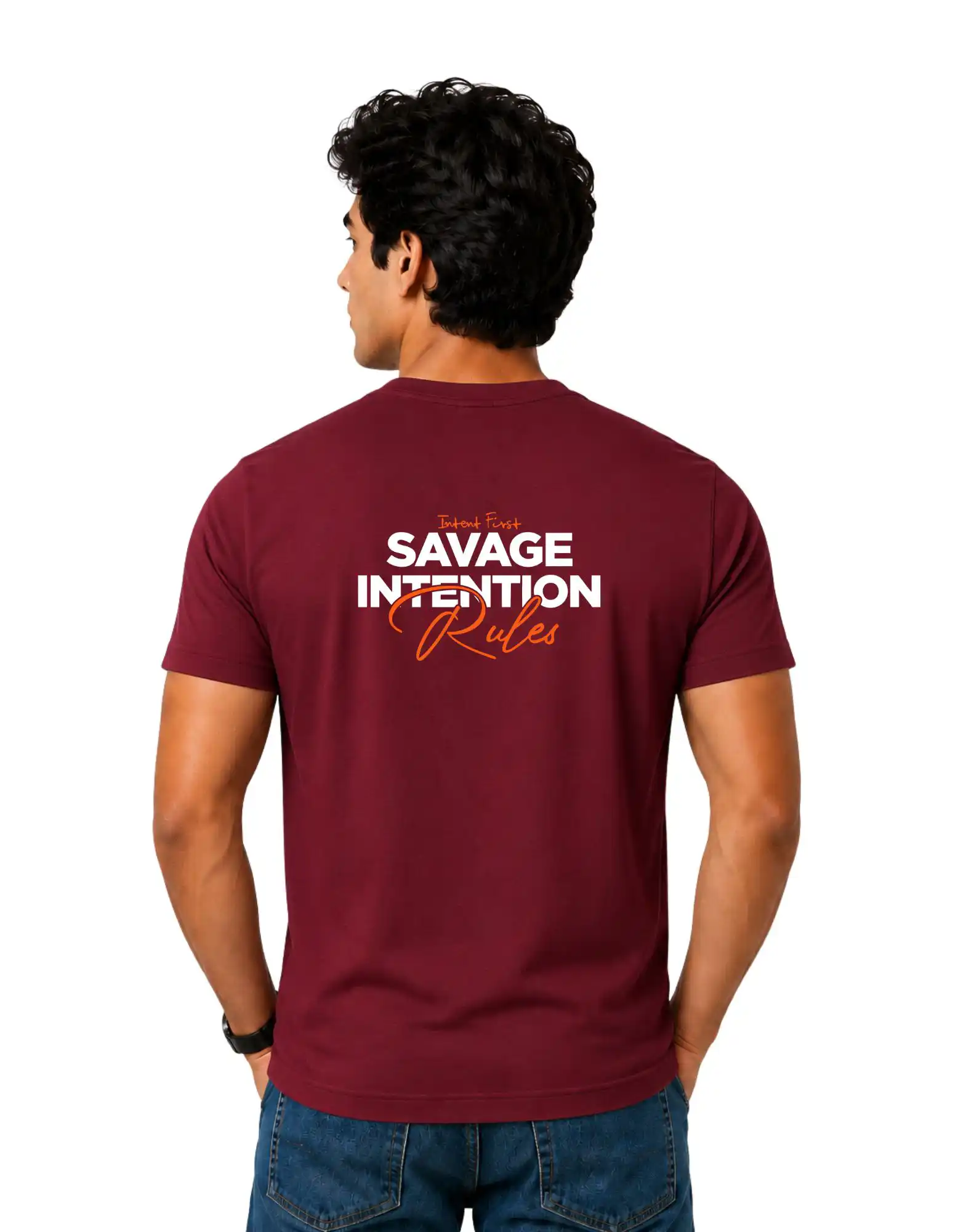 Savage Intention Rules Cotton Round Neck T-Shirt 180 GSM Maroon