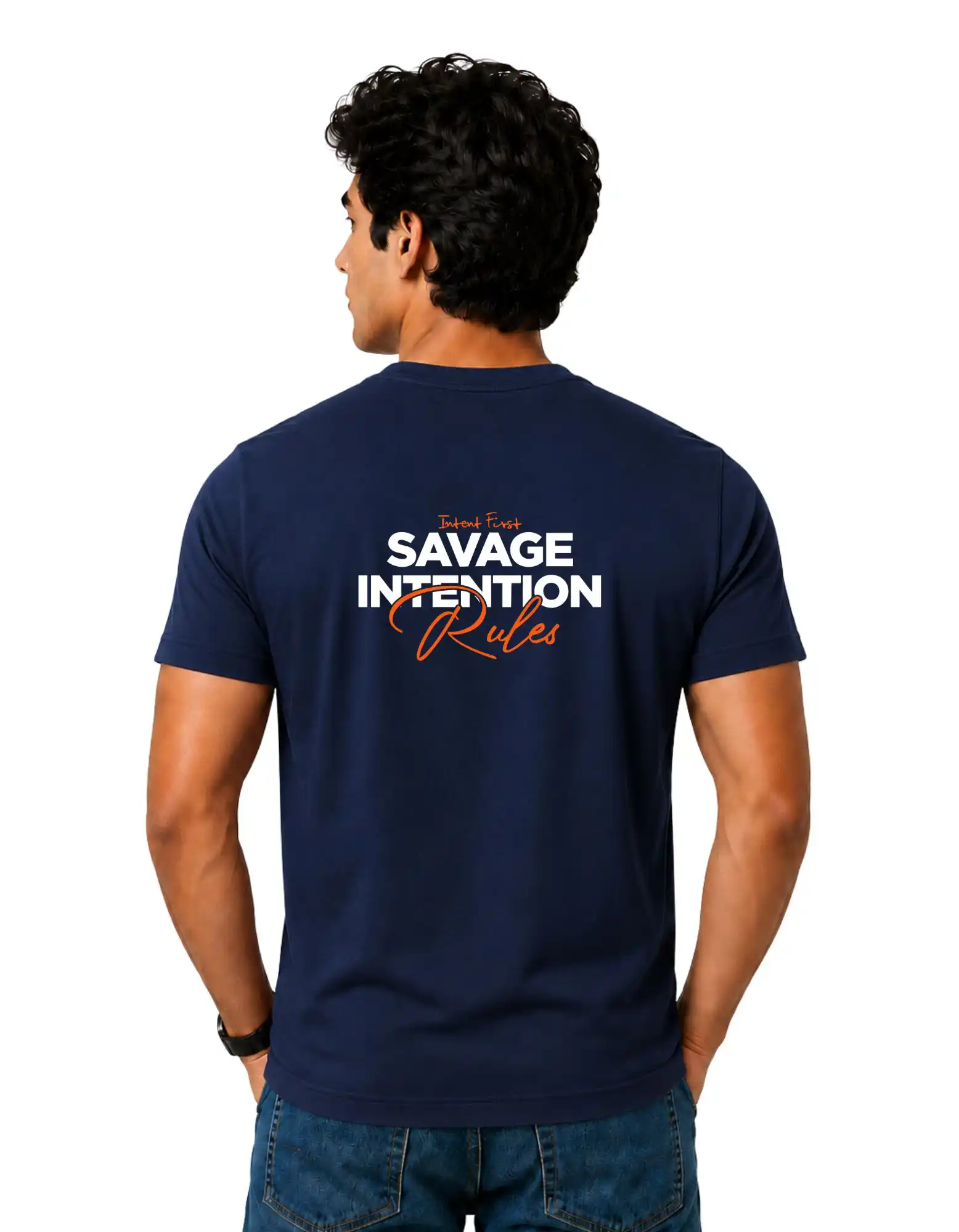 Savage Intention Rules Cotton Round Neck T-Shirt 180 GSM Navy Blue