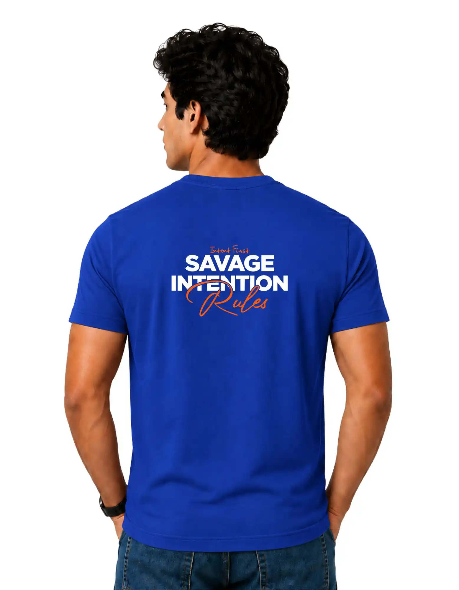 Savage Intention Rules Cotton Round Neck T-Shirt 180 GSM Royal Blue