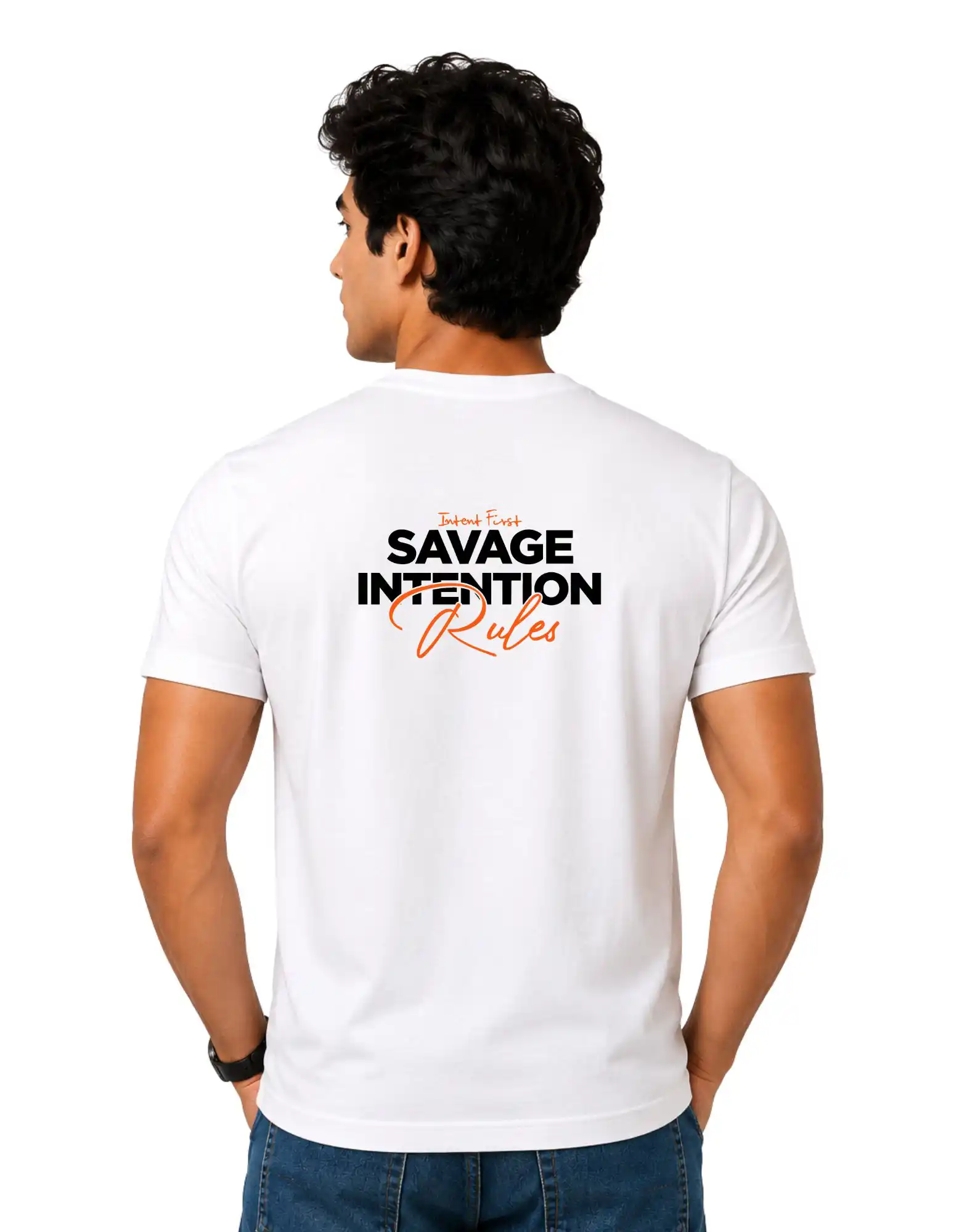 Savage Intention Rules Cotton Round Neck T-Shirt 180 GSM White