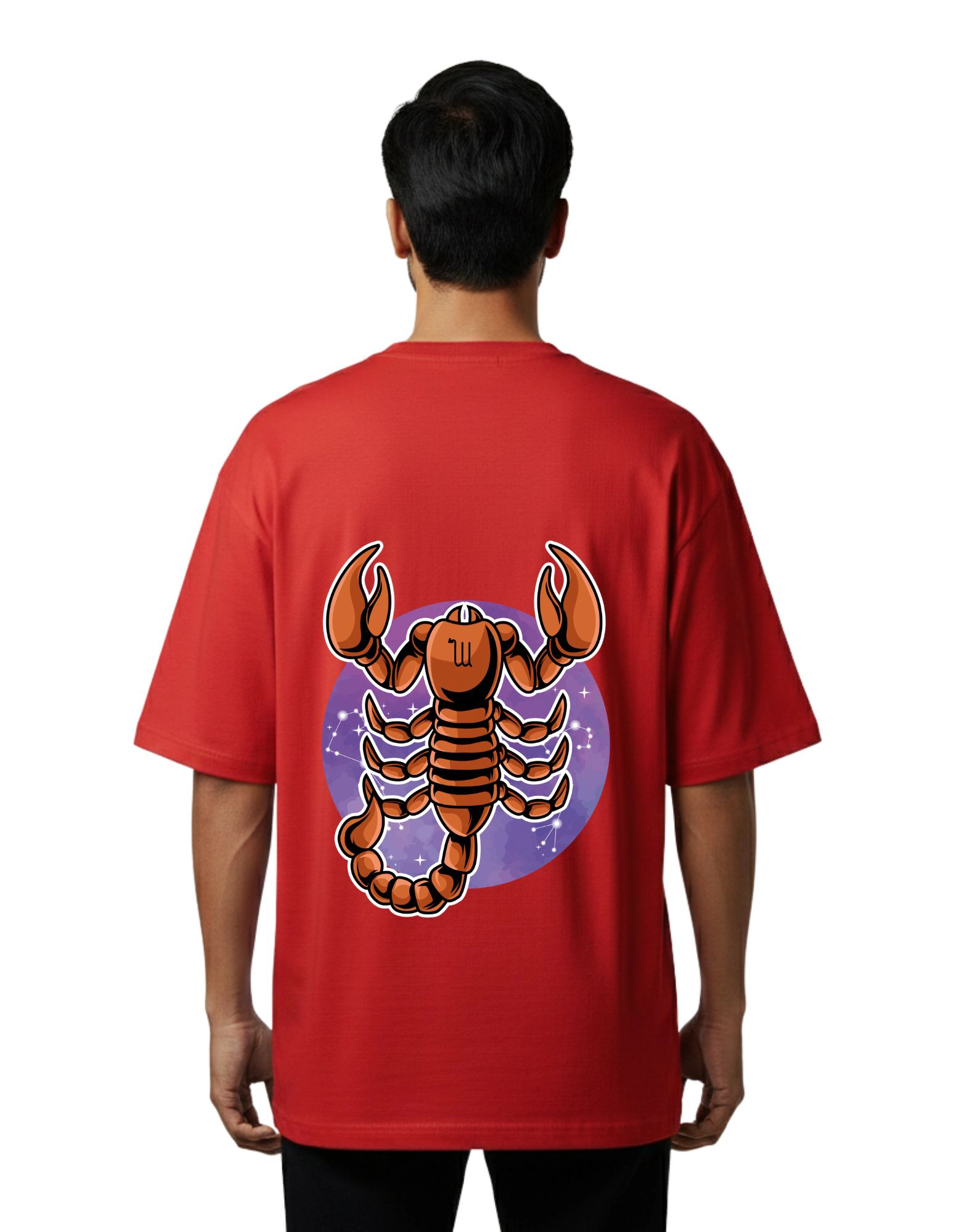 Scorpio Zodiac Oversized French Terry T-Shirt 240 GSM Half Sleeve Red