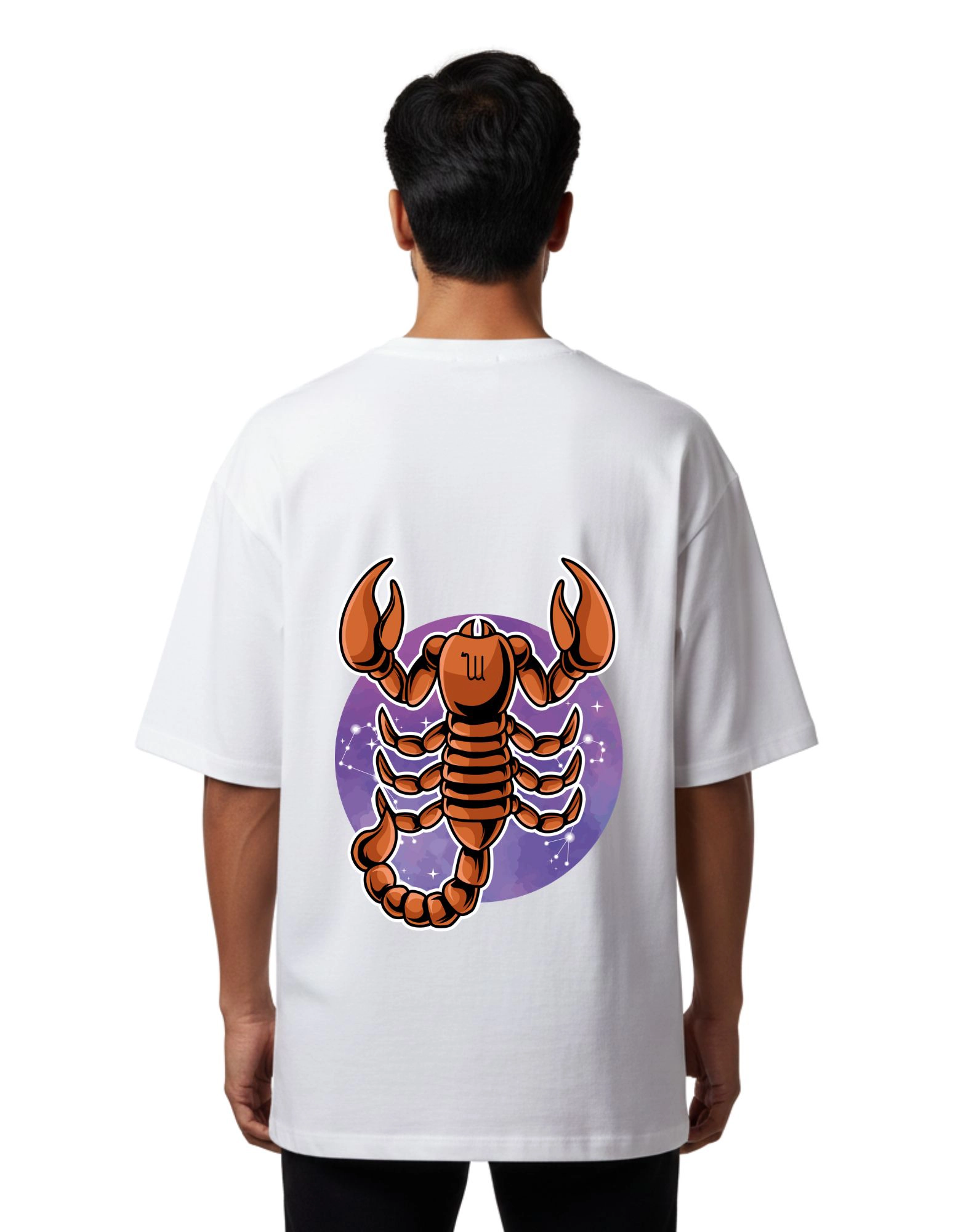Scorpio Zodiac Oversized French Terry T-Shirt 240 GSM Half Sleeve White