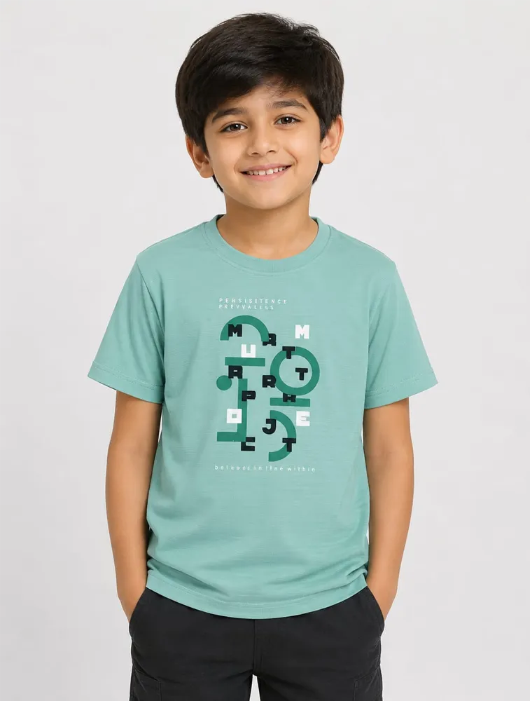 Sea Blue Dad And Me Round Neck Premium Printed T Shirt