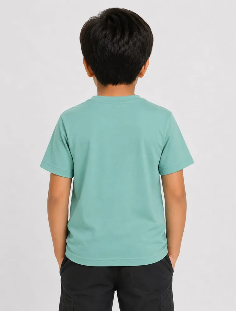 Sea Blue Dad And Me Round Neck Premium Printed T Shirt