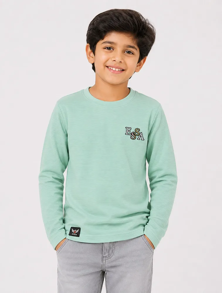 Sea Blue Kids Premium Solid Printed Round Full Sleeve T Shirt