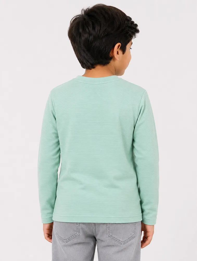 Sea Blue Kids Premium Solid Printed Round Full Sleeve T Shirt 