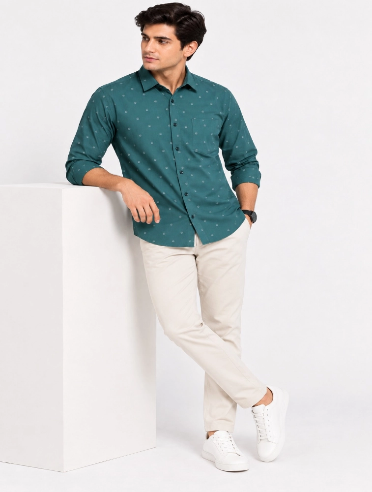 Sea Green Mens Premium Slim Fit Printed Shirt