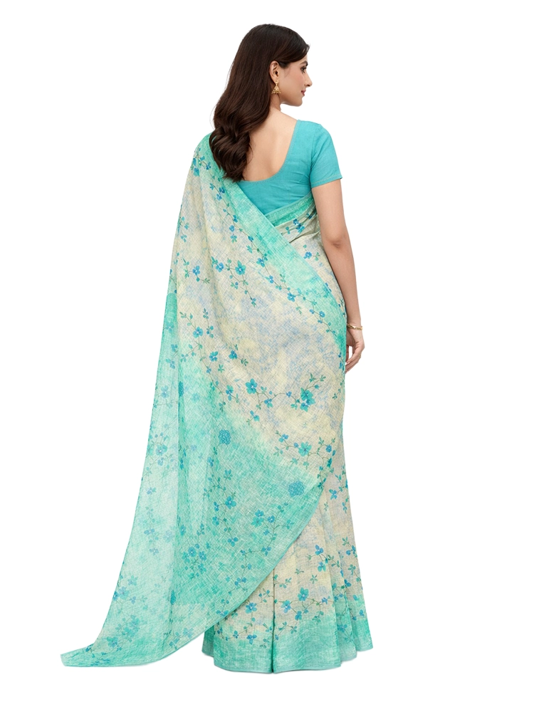 Sea Green Women Print Crepe Saree